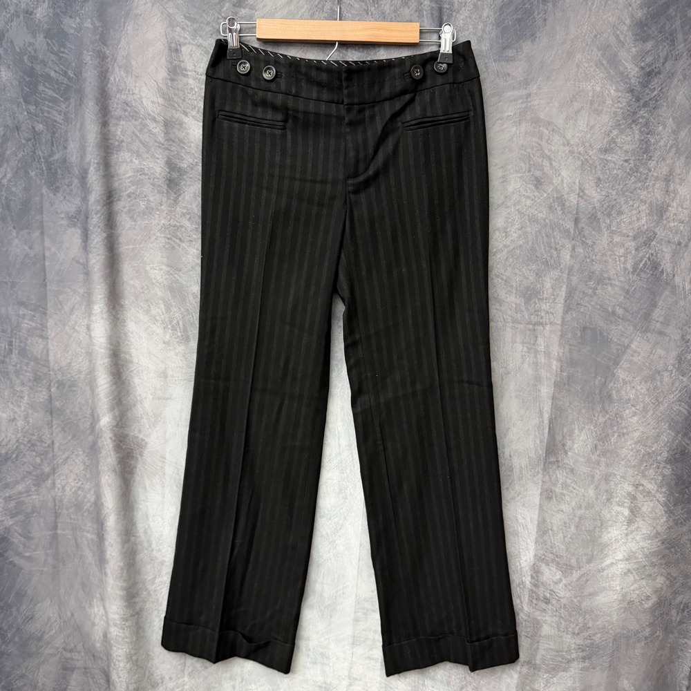 Cartonnier Anthropologie Womens Black Pinstripe Cuffed Straight Leg Pants Size 6